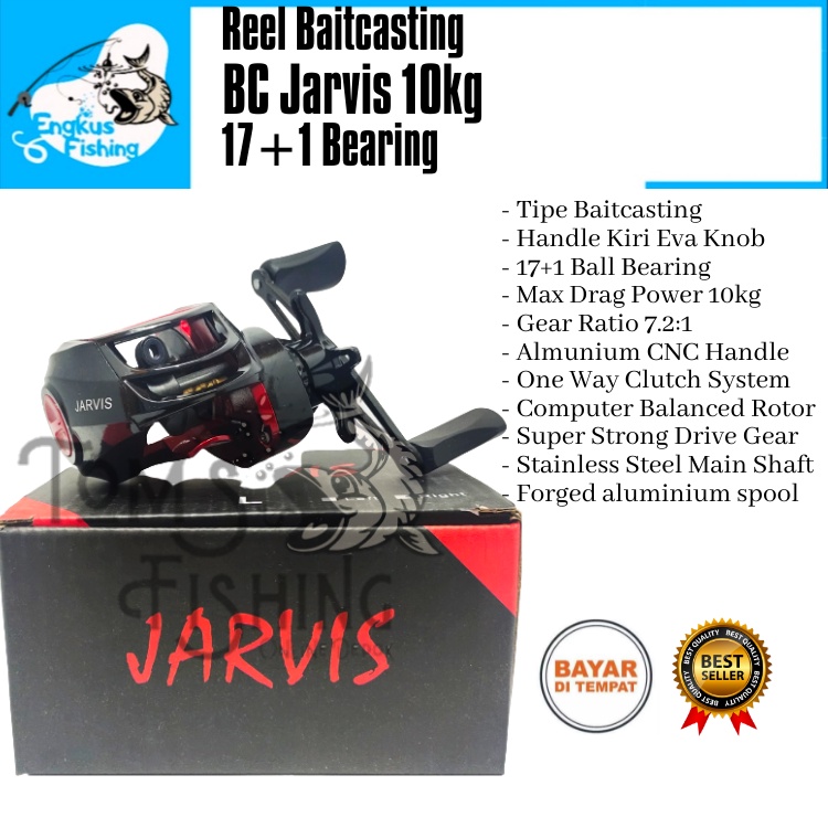 Reel Pancing BC Baitcasting Jarvis 7.2:1 Handle Kiri (17+1 Bearing) 10kg Power Murah - Engkus Fishing