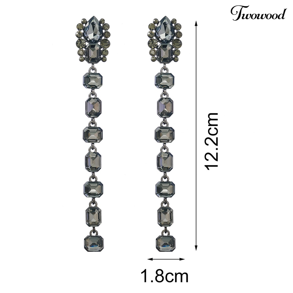 1 Pasang Anting Menjuntai Bentuk Persegi Geometris Aksen Berlian Imitasi Warna-Warni