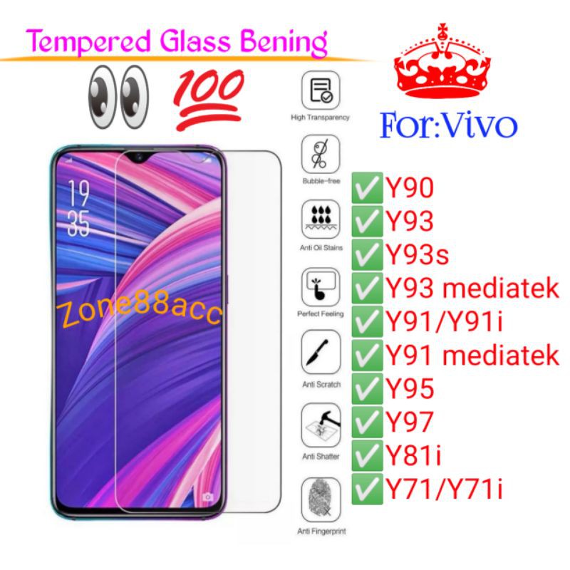 Vivo Y90 Y93 Y93s Y91 Y91i Y95 Y97 Y81i Y71 Y71i i mediatek Antigores Bening Tempered Glass TG Scree