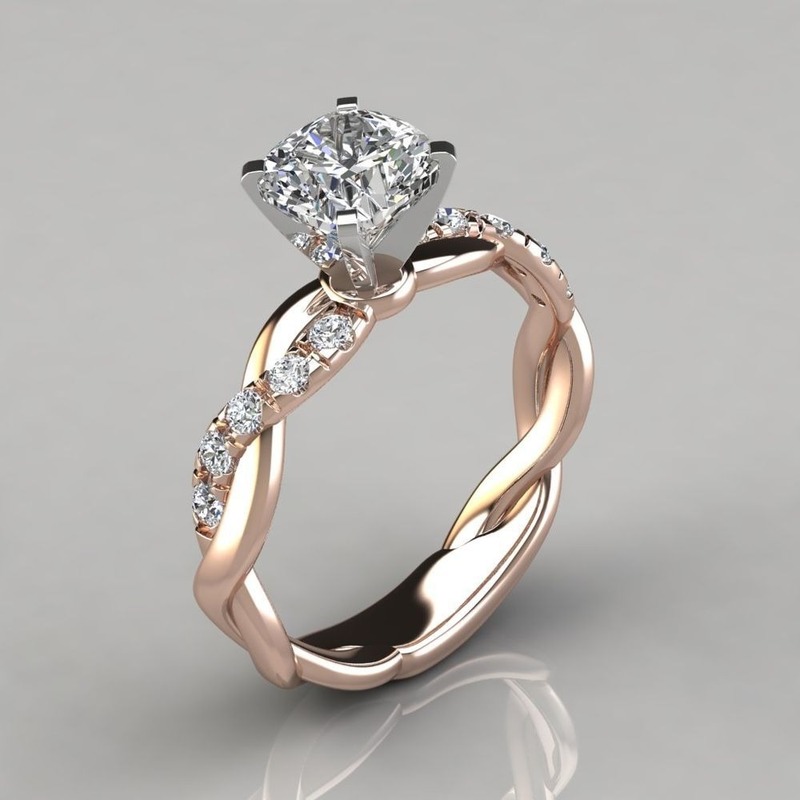 18K Rose Gold Ganda Warna Princess Square Diamond Ring Eropa Dan Amerika Engagement Ring Perempuan S925 Perak