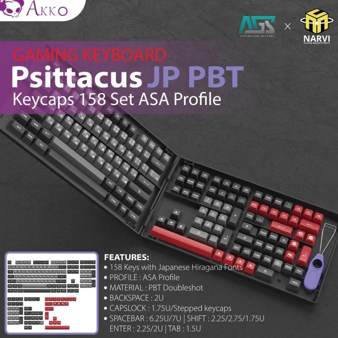 AKKO Psittacus JP Hiragana ASA Profile 158 Keycaps Set PBT Doubleshot