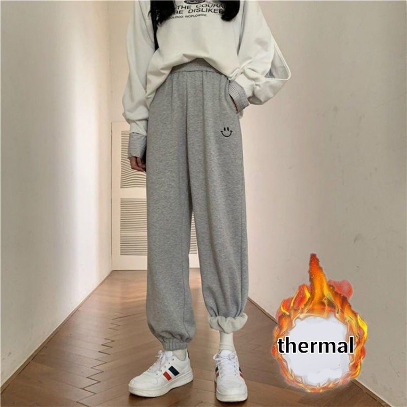 IMPORT WOMAN WINTER CASHMERE SMILEY JOGGER PANTS CELANA SANTAI WANITA MUSIM DINGIN THERMAL