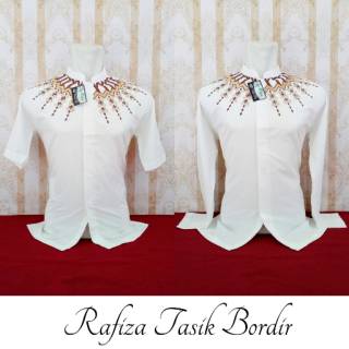  Baju  Koko  Rafiza Bordir warna putih  tulang Lengan  