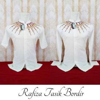  Baju  Koko  Rafiza Bordir  warna putih tulang Lengan 