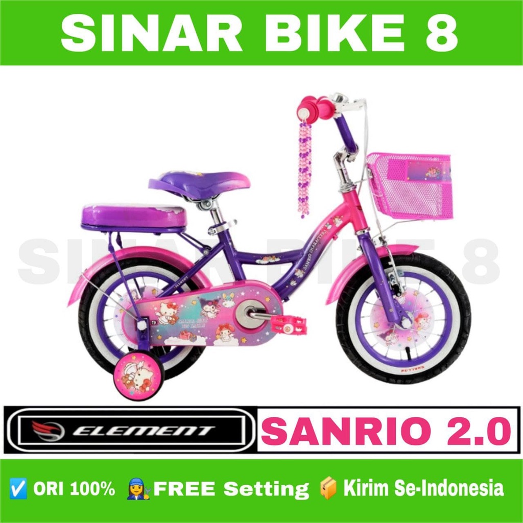 Sepeda Anak Mini ELEMENT SANRIO 2.0 Caharacters Ukuran 12&quot; 16&quot; &amp; 18 Inch