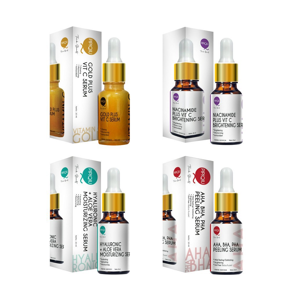 PIPIQIU Serum Gold Plus Vit C Hyaluronic Niacinamide AHA BHA PHA Peeling BPOM (KIM)