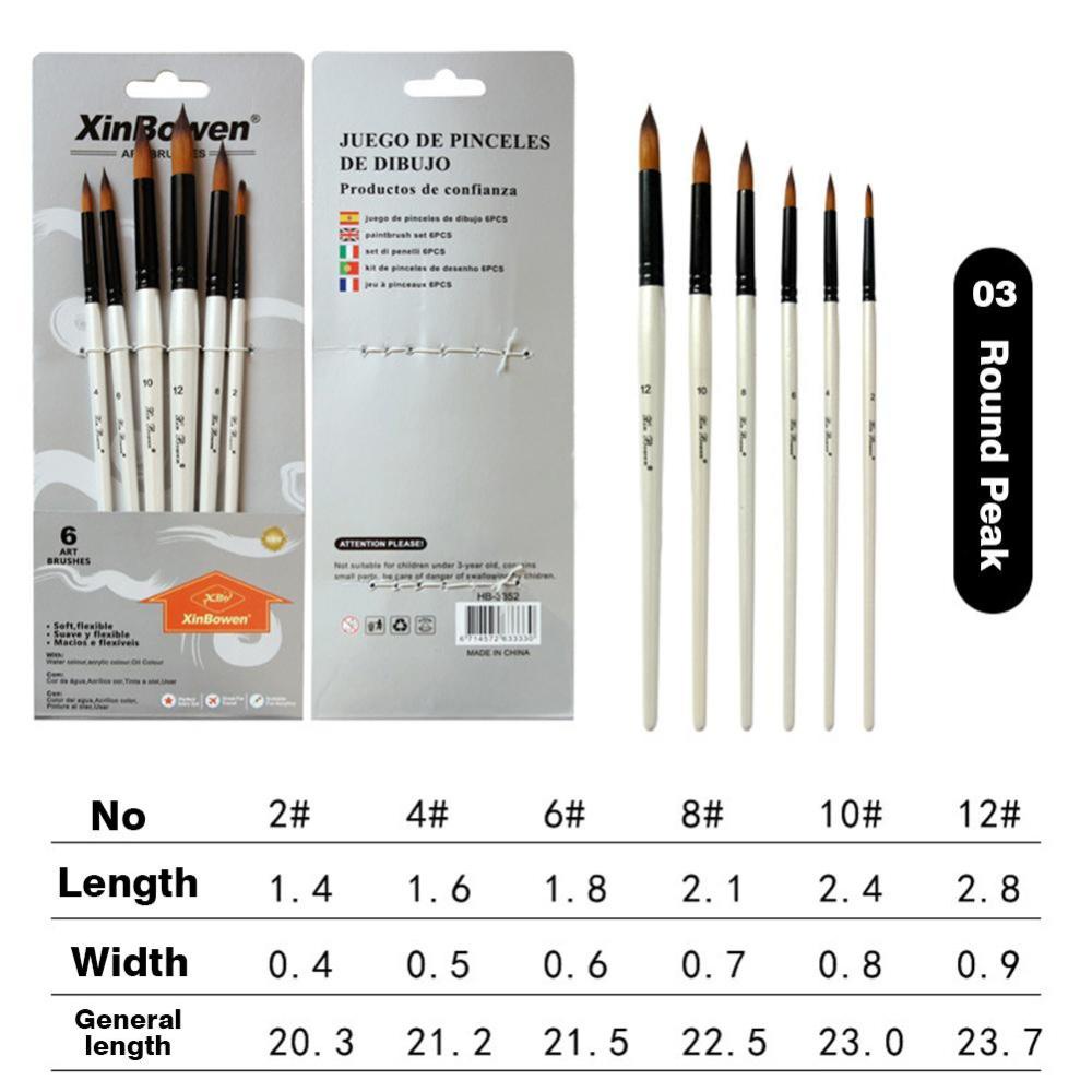 Timekey 6PCS Kuas Lukis Cat Air Bahan Nilon Gagang Kayu T8Z4
