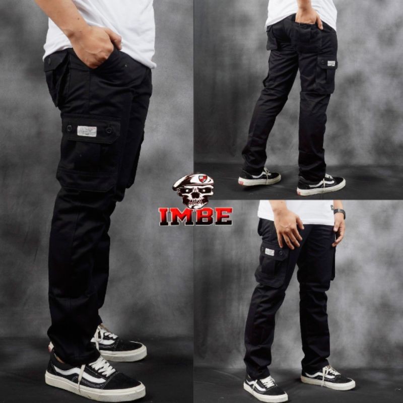 IMBE DENIM Celana Panjang Celana Cargo panjang pria Celana cargo warna black seri art IMB333