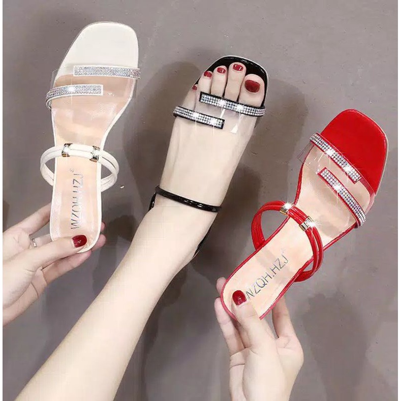 01Sandal Hak Tahu Kaca/Hils Wanita Sepatu Hak Tali/Sandal Hak Murah/Hils