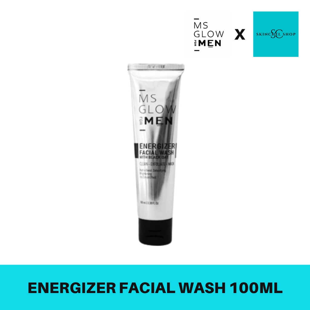 MS GLOW FOR MEN Sabun Wajah Pria Energizer Facial Wash 3in1 Wash Scrub dan Masker