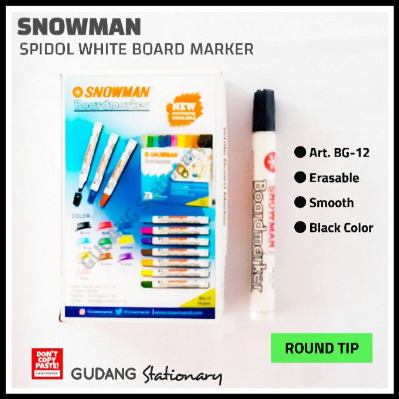 Spidol Whiteboard Marker BG-12 SNOWMAN [ Isi 12 Pcs ]