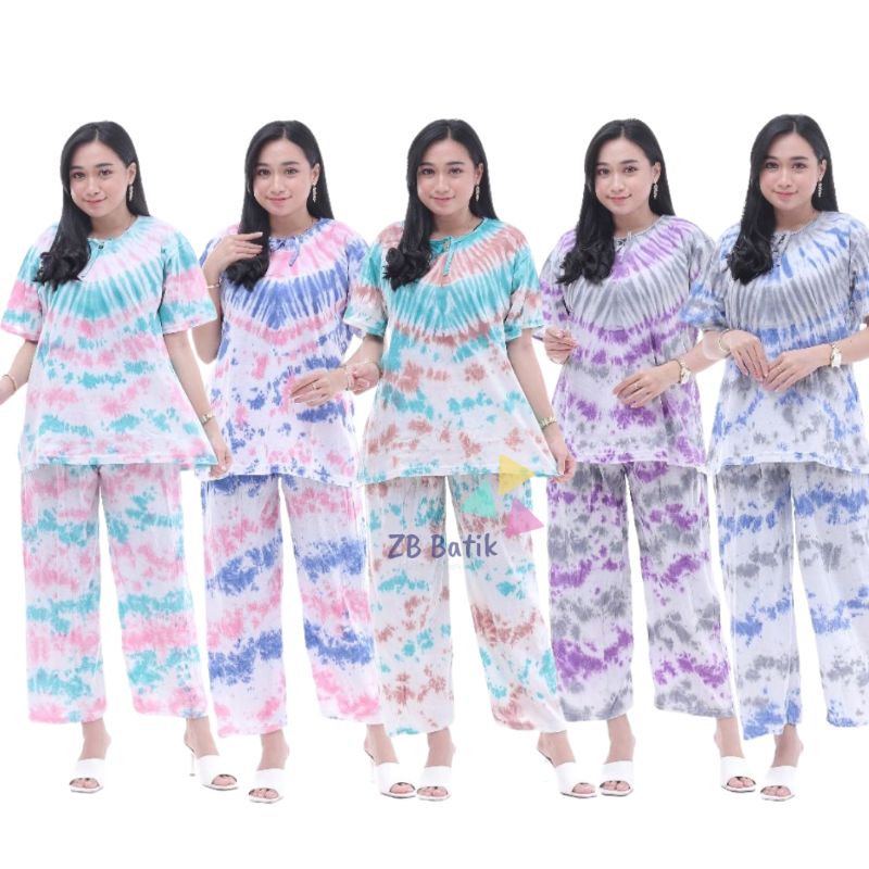 Setelan Kaos Tye Dye Wanita Terbaru Celana Panjang One Set Piyama Tidur