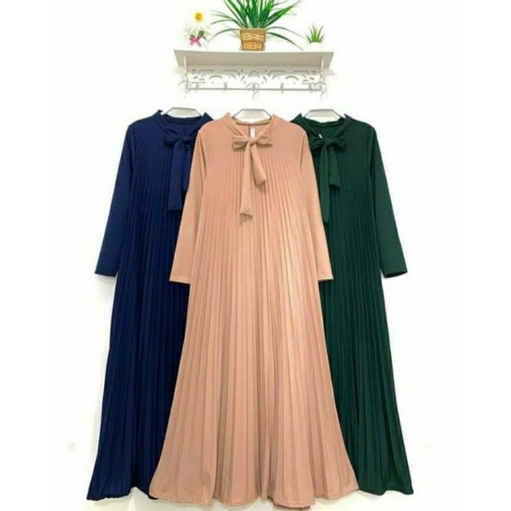 GAMIS PLISKET TERBARU / MODEL GAMIS PLISKET TALI PITA / LONGDRESS PLISKET LENGAN PANJANG MURAH