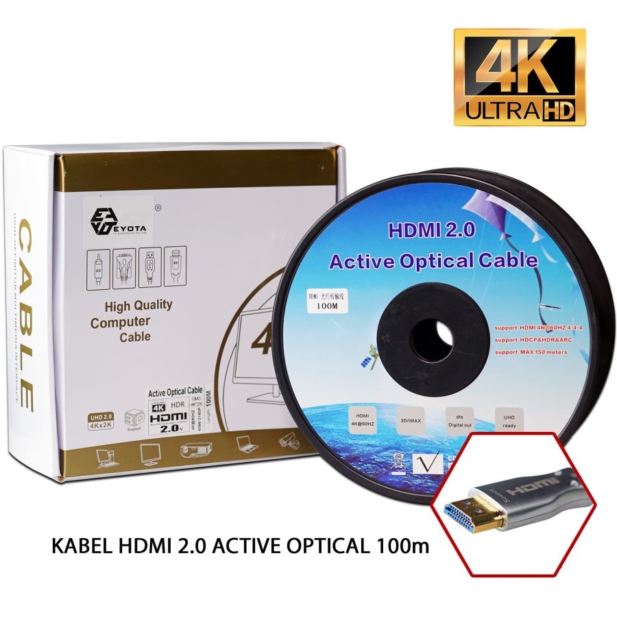 100M KABEL HDTV EYOTA FIBER OPTIC ACTIVE OPTICAL V.2.0 ULTRA HD 4K / KABEL HDTV FIBER OPTIC 100 METER