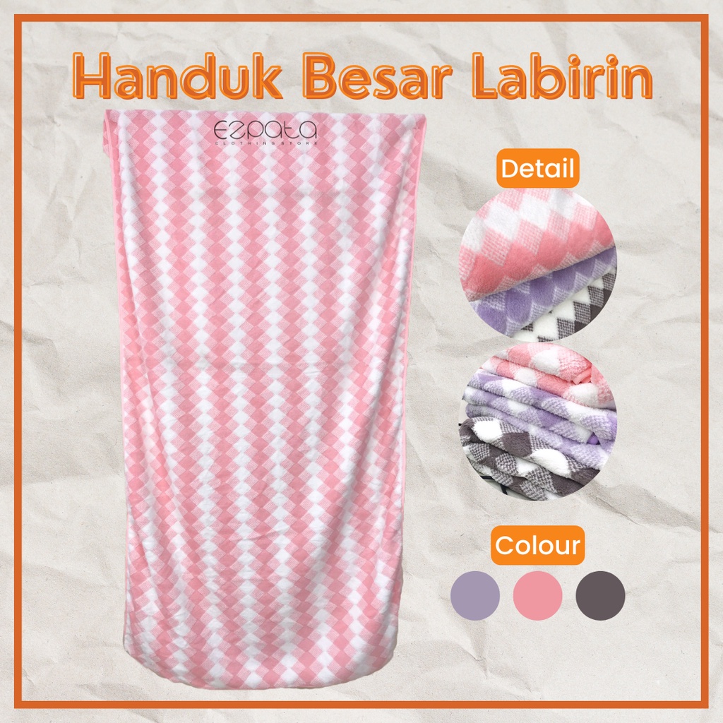 Handuk Mandi Ukuran Besar Estetik Motif Kotak-kotak Labirin Lembut  Warna Warni Tebal Berkualitas Murah Premium Random