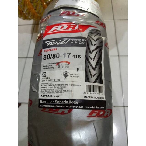 Paketan Ban FDR 80/80-17 & 90/80-17 GENZI PRO TUBELESS