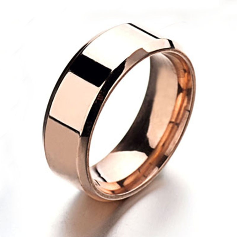 (RINN Jewelry) Cincin Titanium Polos Black Hitam Rose Gold Silver Biru Lebar 8mm - BR314