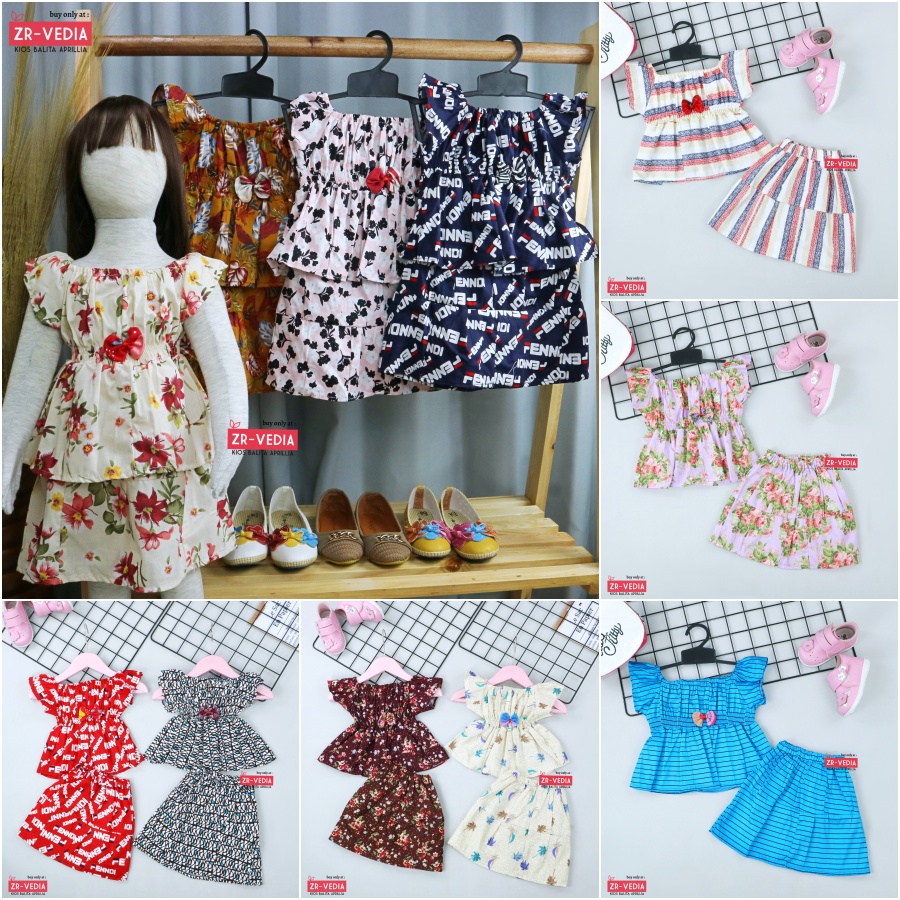 Kirana Set uk Bayi 3-18 Bulan / Setelan Anak Perempuan Lengan Pendek Atasan Baby Rok Pakaian Cewek Import