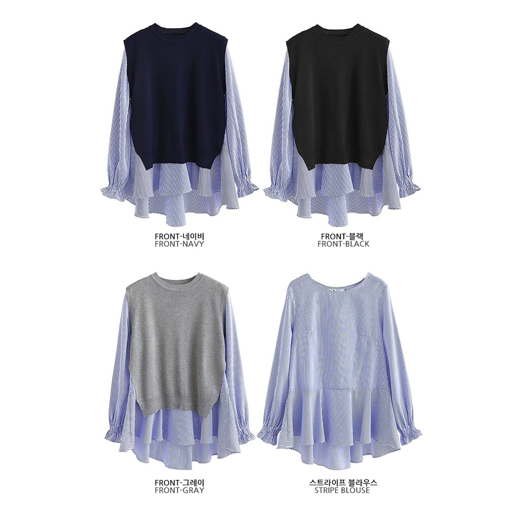 KARAKOREA 9630 Rachel Knit Blouse Set/Blouse Wanita Korea/kemeja wanita casual