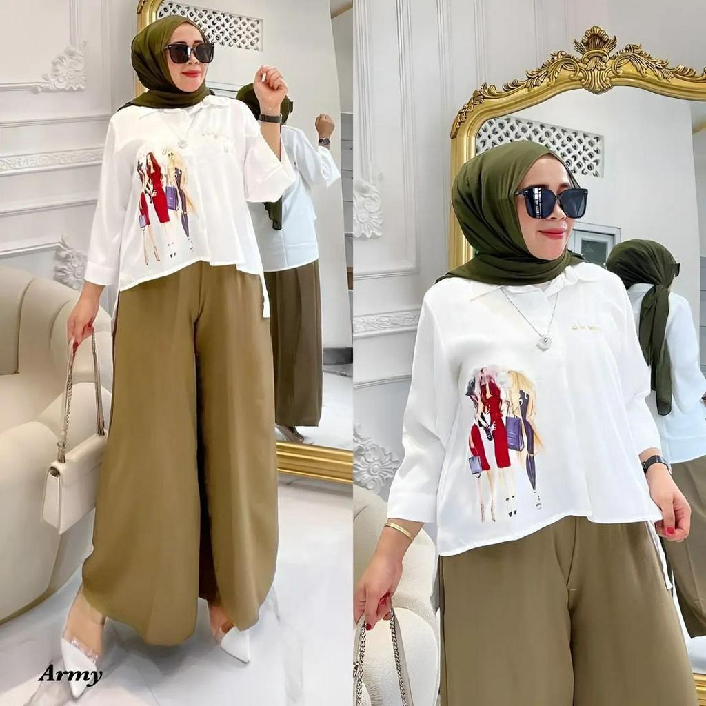 SETELAN WANITA KEKINIAN WOMEN SET MC BAHAN KATUN MIX SABLON LD LD 110CM PJ DEPAN 60CM PJ BELAKANG 70 CM PC 95CM PINGGANG FULL KARET MERAL SETELAN WANITA KEKINIAN FASHION MUSLIM ONE SET WANITA KOREAN STYLE SETCEL WANITA JUMBO LENGAN PANJANG