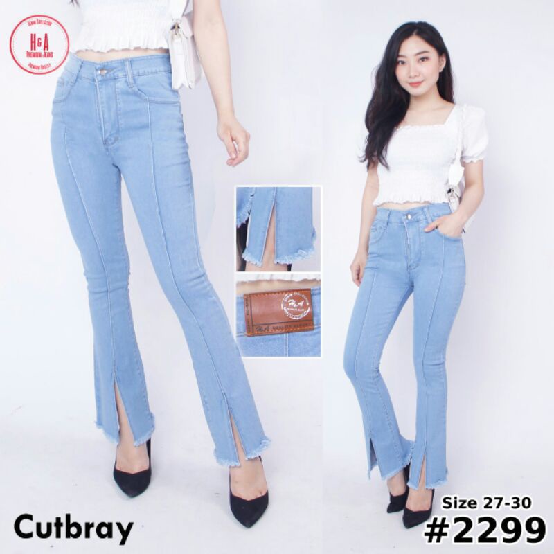 CELANA HW/HIGHTWAIST JEANS WANITA CUTBRAY TULANG BELAH KAKI RAWIS