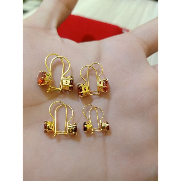 ANTING DESI MATA MERAH MARON PERAK 925 LAPIS MAS