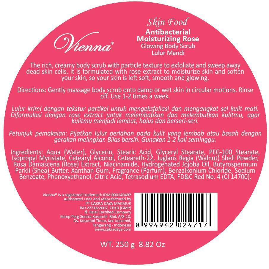 Vienna Skin Food Glowing Body Scrub Rose Milk &amp; Honey Chocolate