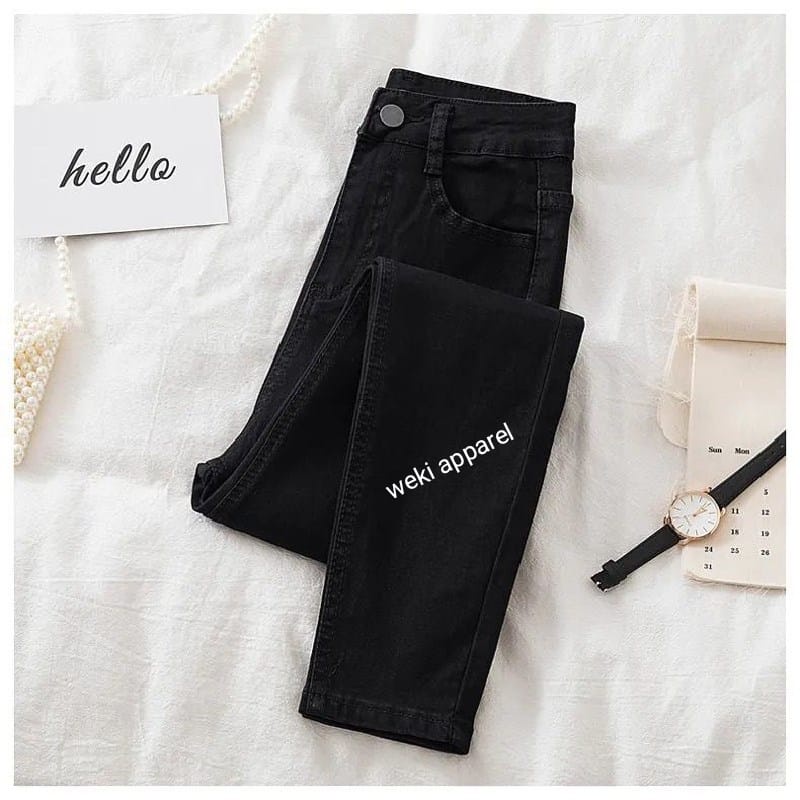 WEKI Celana Jeans Highwaist Skinny  Black /Ada kantong depan