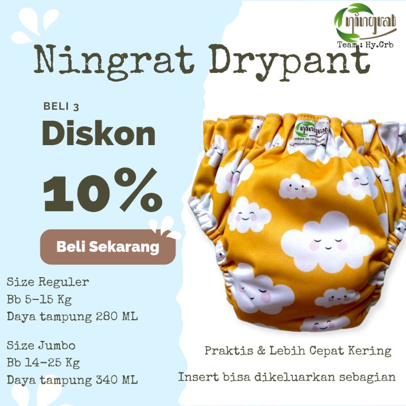 Clodi Ningrat Drypant Popok Kain Celana Modern Cuci Ulang Ramah Lingkungan ukuran Reguler dan Jumbo [ Bunda Altaf ]