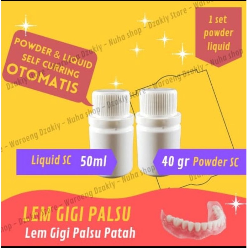 Lem Gigi Palsu Permanen  Tahan Lama  Permanen/Bahan Pencetak Gusi Paslu : Powder + Liquid, (1set liq