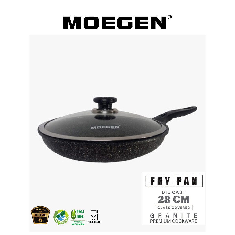 MOEGEN Fry Pan 28cm Granite Series anti lengket Plus Tutup Kaca