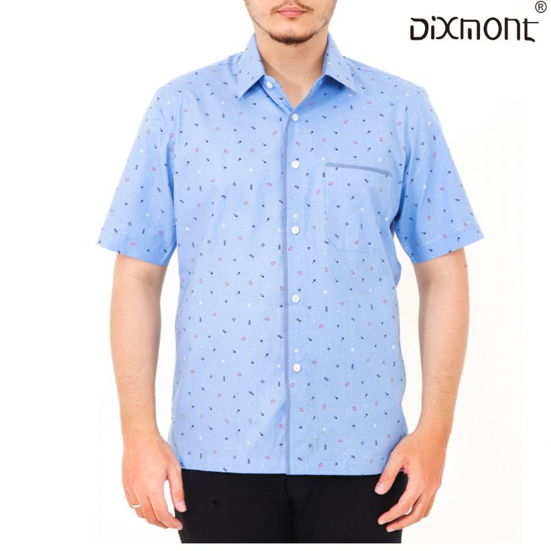 Dixmont Kemeja Pria Basic Formal Motif Lengan Pendek Hem MS01222