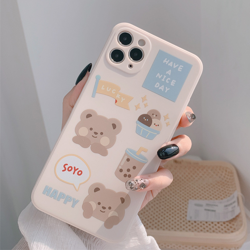 Case Silikon Motif print Beruang Untuk Iphone 11 11pro 11promax X XR XS 7 plus 8 plus