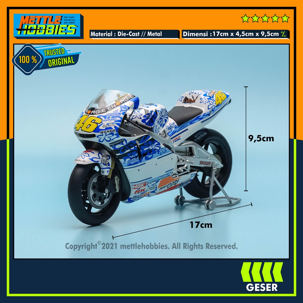 Altaya Honda NSR 500cc Valentino Rossi Moto GP 2001 Mugello Diecast Miniatur Replika Motor 1:12