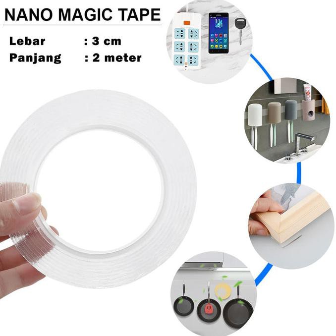 

New Arrival Nano Magic Double Tape Tahan Air Bening Acrylic Bisa Di Cuci 30Mm X 2M Kwalitas Premiun