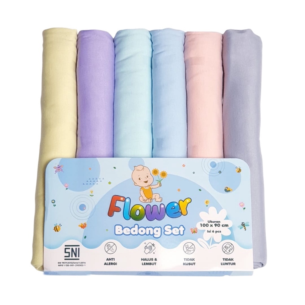 Bedong Bayi Polos Soft Pastel Isi 6 Pcs