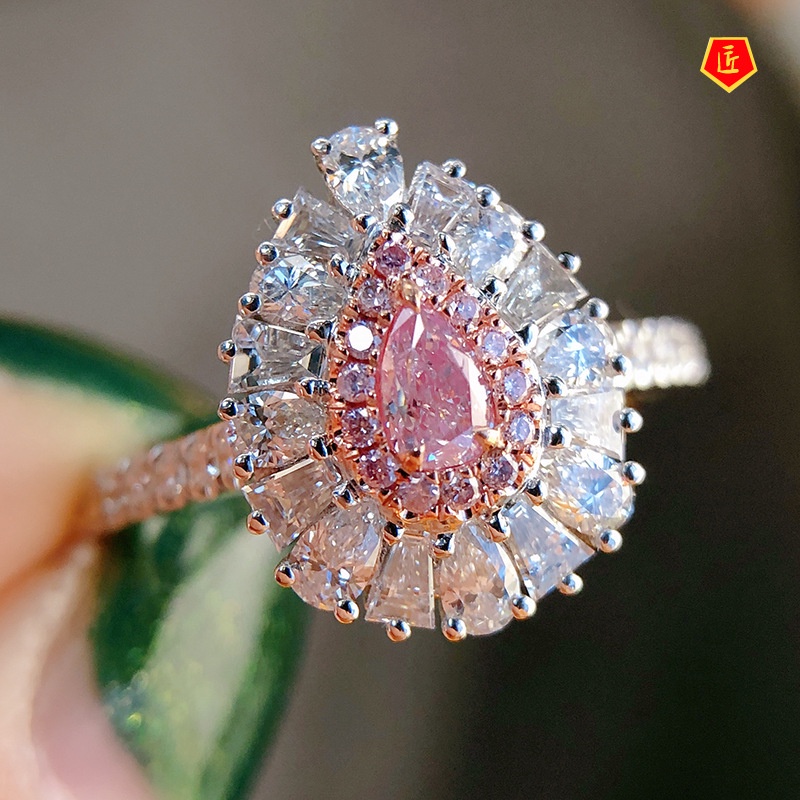 [Ready Stock]Fashion Personality Pink Diamond Ring Advanced Colorful Crystals