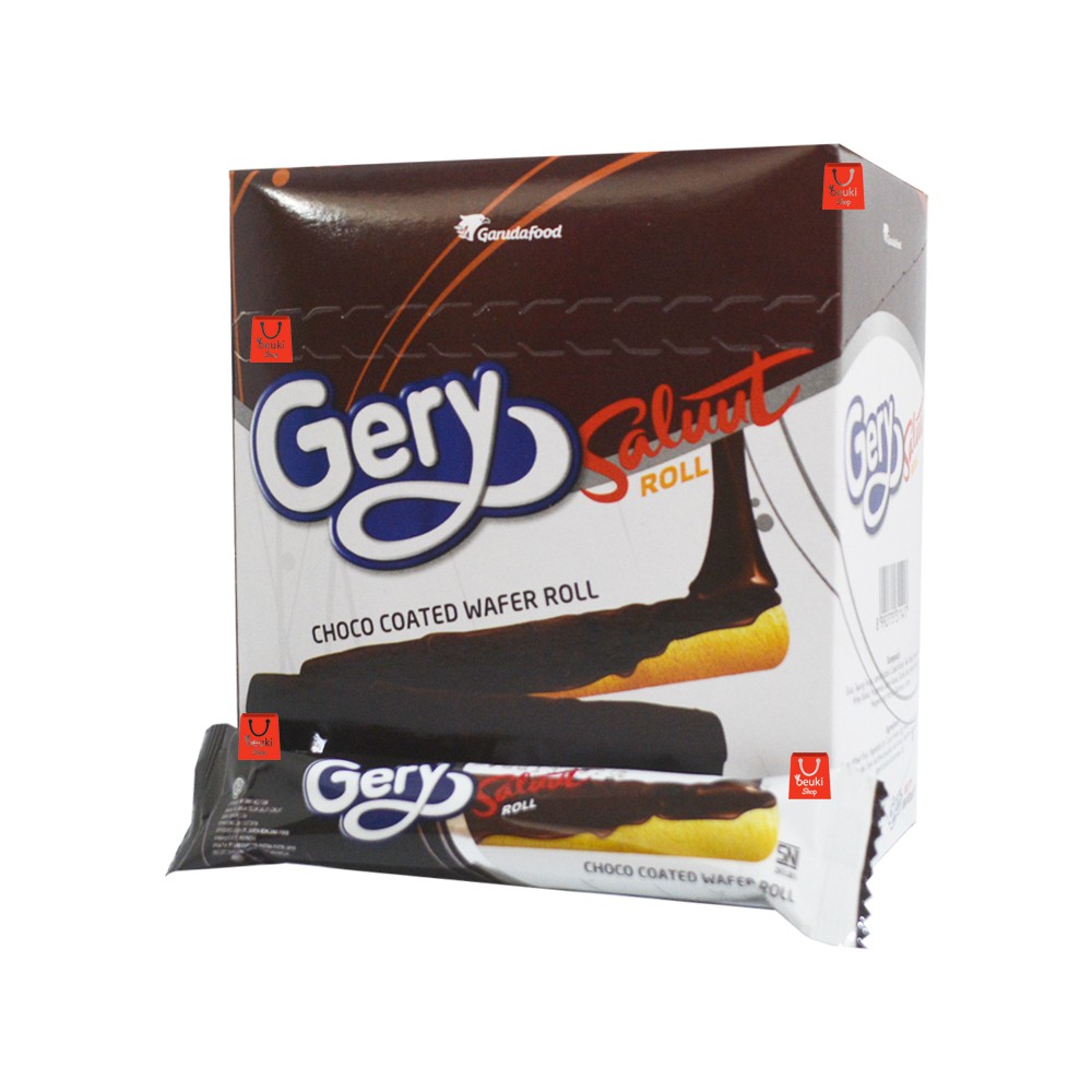 

Gery Saluut Roll Choco Coated Wafer Roll Biskuit Roll Coklat - 24pcs x 5.5gr