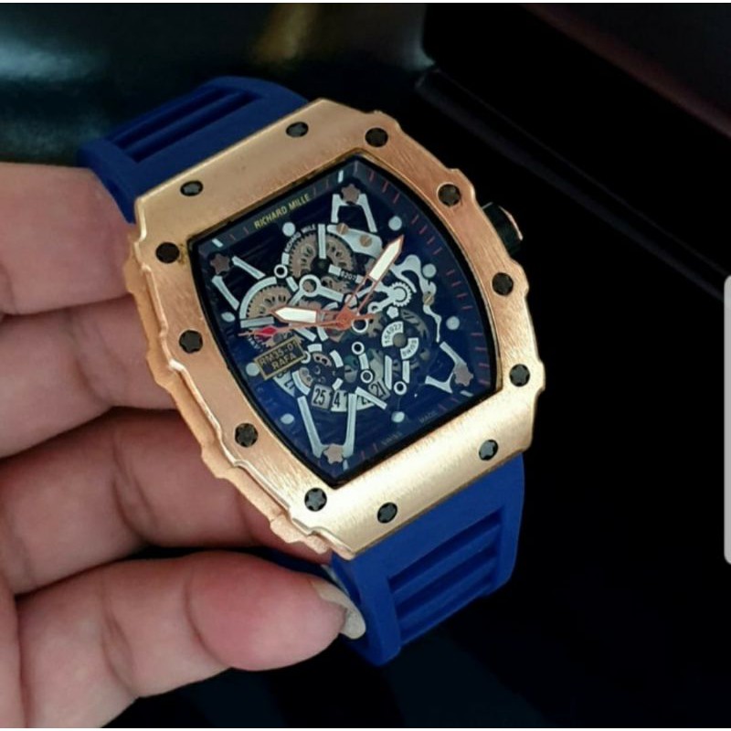 Jam Tangan RM Richard Mile Body Rosse Gold Tali Rubber - Jam Tangan Pria Rm Richard Mile Tali Biru