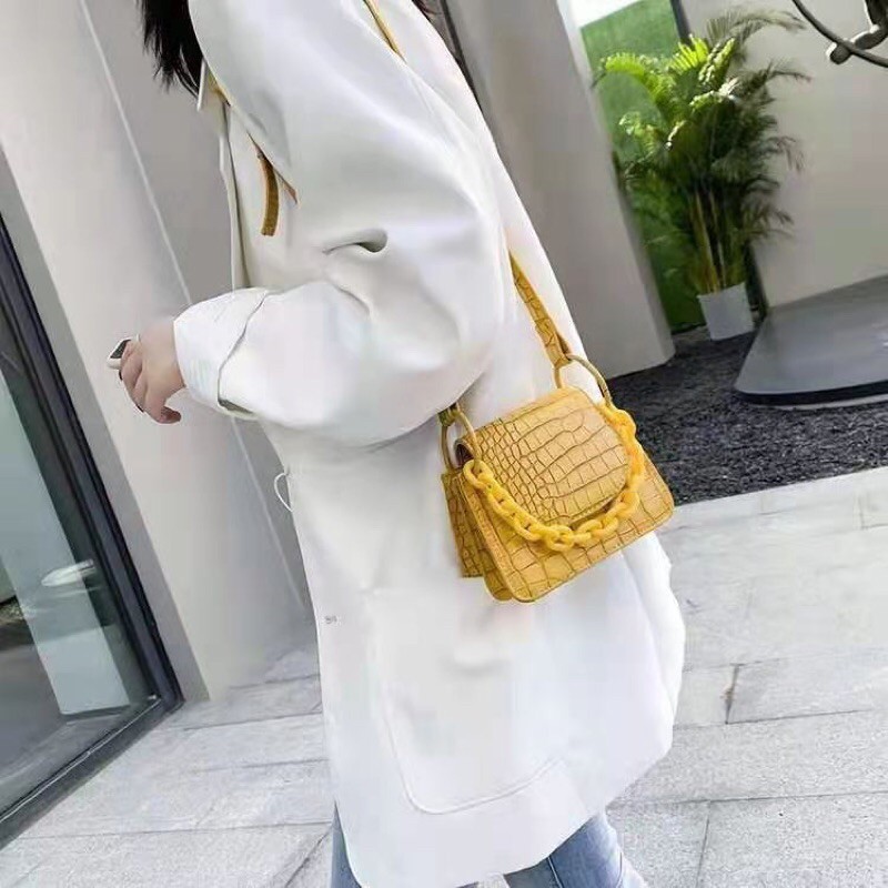 SG1766 syafniegalery tas selempang motif kulit buaya tali rantai besar impor croco bag