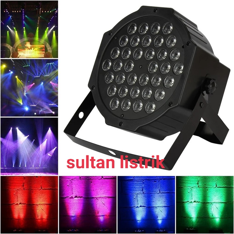 LAMPU SOROT DISCO PUTAR 18 LED RGB /LAMPU SOROT PANGGUNG ADA SENSOR SUARA WARNA WARNI