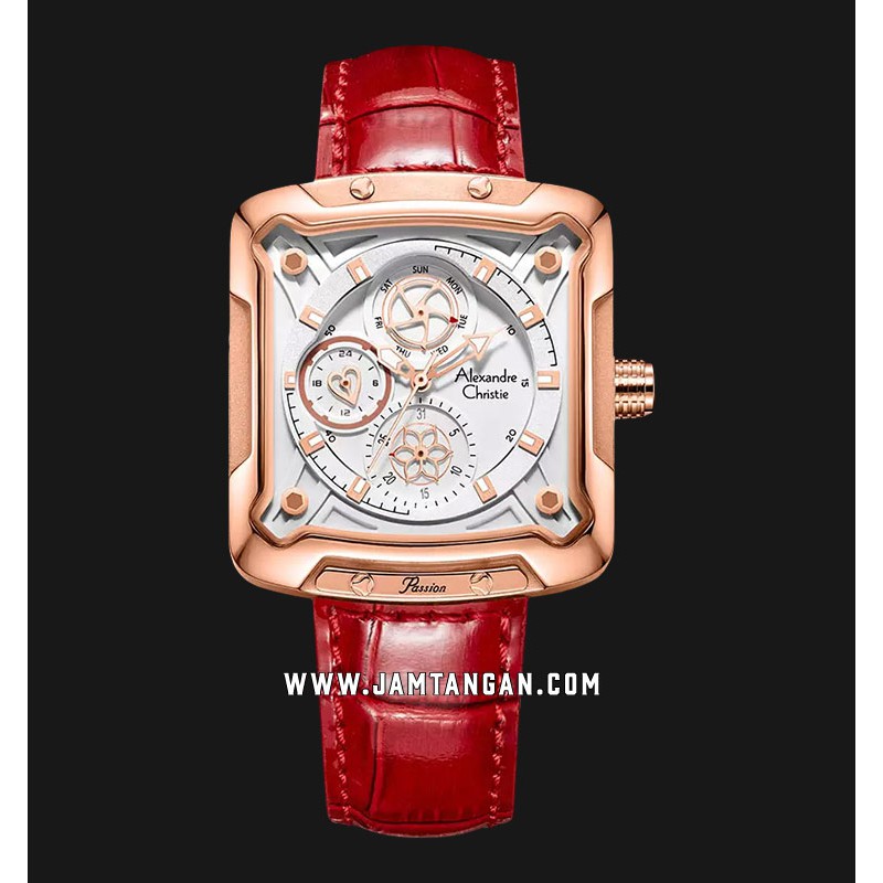 Alexandre Christie AC 3030 BF LRGSLRE Ladies Silver Dial Red Leather Strap