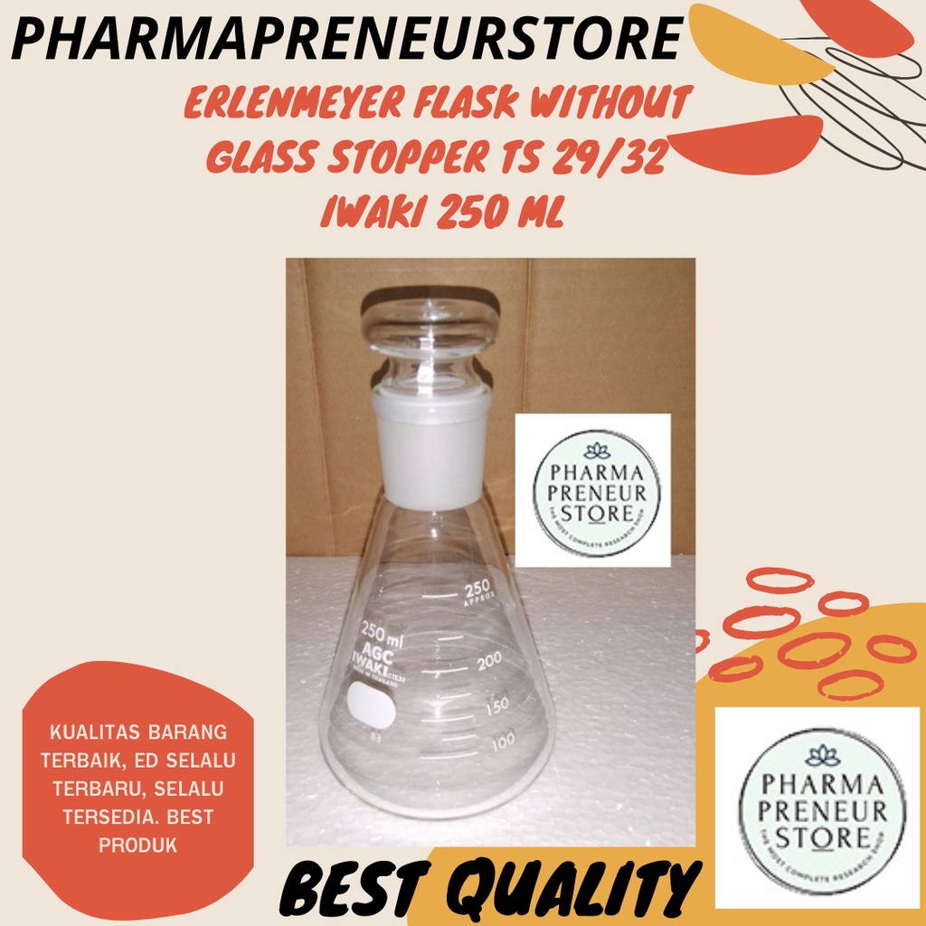 ERLENMEYER FLASK WITHOUT GLASS STOPPER IWAKI 250 ML TS 29/32 5021FK250-29-B BEST PRODUCT BEST QUALITY