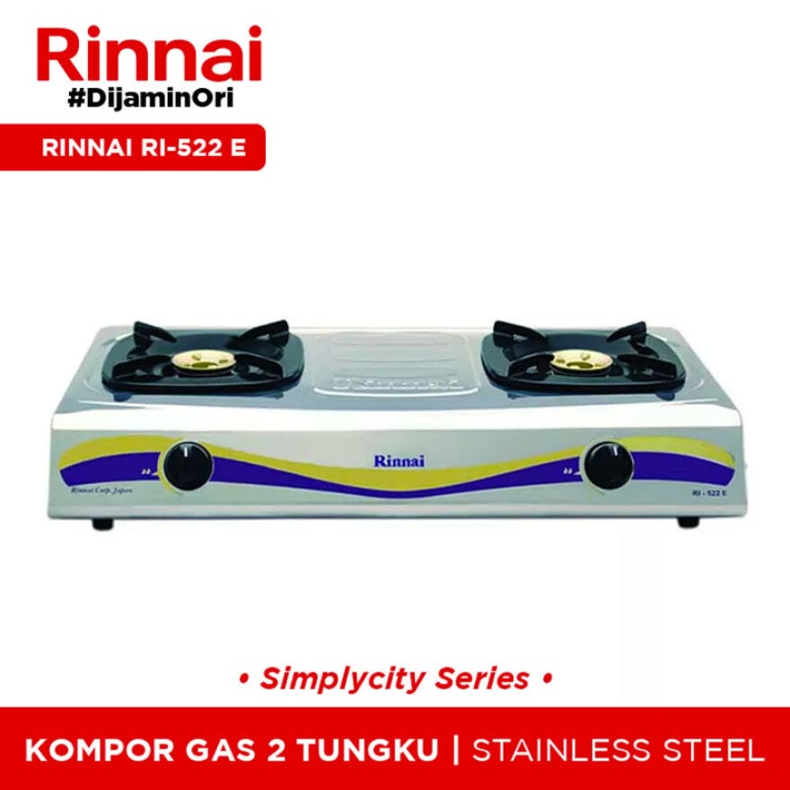 RINNAI Kompor Gas [2 Tungku] RI-522 E Setenlis Stainless Kompor Rinnai Anti Karat