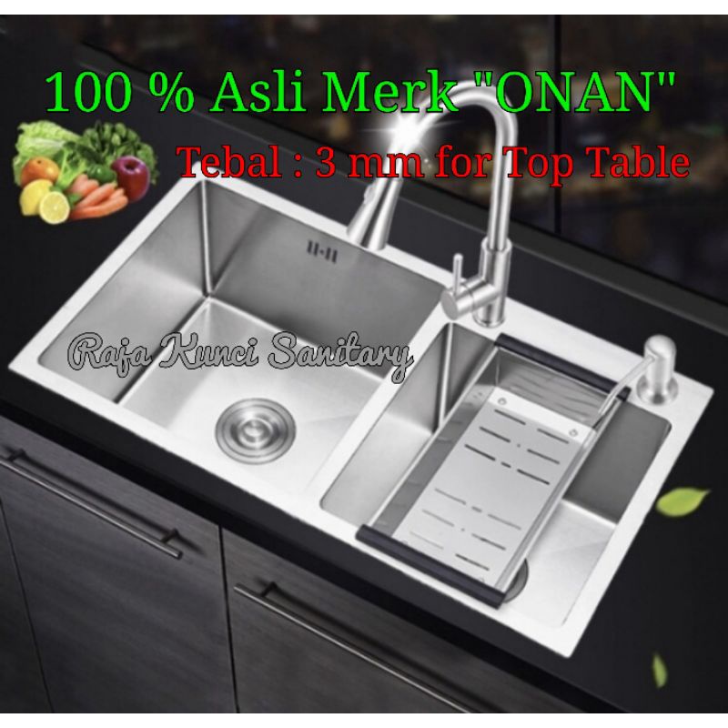 Paket Kitchen Sink 8245 Stainless SUS 304+Kran/Bak Cuci Piring 8245 Onan/Golden Hand