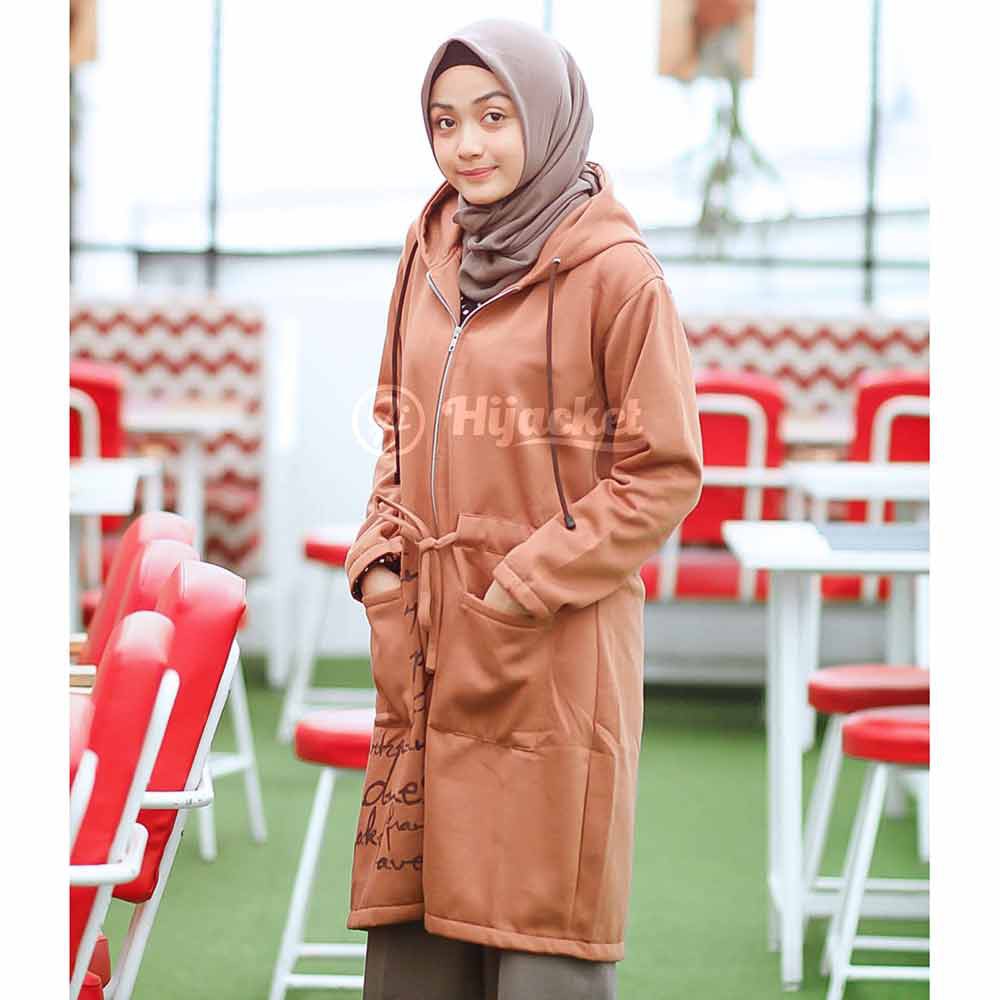 Jaket Jacket Panjang Wanita Cewek Hijabers Hoodie Terbaru Kekinian Coklat & Marun Hijacket UB Trendy-Coklat