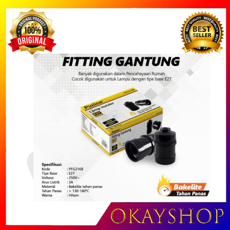 Okayshop Fiting lampu Gantung Hitam PIOLINE