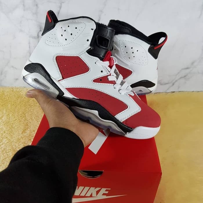 Sepatu Air Jordan 6 Carmine White Red Sport Import Original Running Terbaru