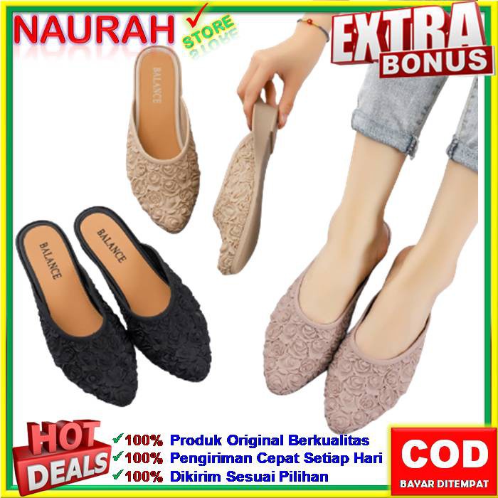 SENDAL WANITA BALANCE 602 Bludru ORIGINAL SANDAL SLOP MOTIF BUNGA MAWAR LENTUR ANTI SLIP