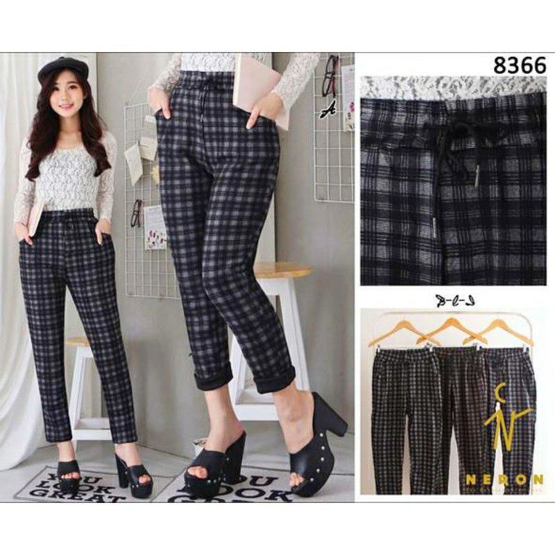 Celana kotak kotak import wanita / celana Tartan import neron motif kotak dan salur / celana panjang wanita premium